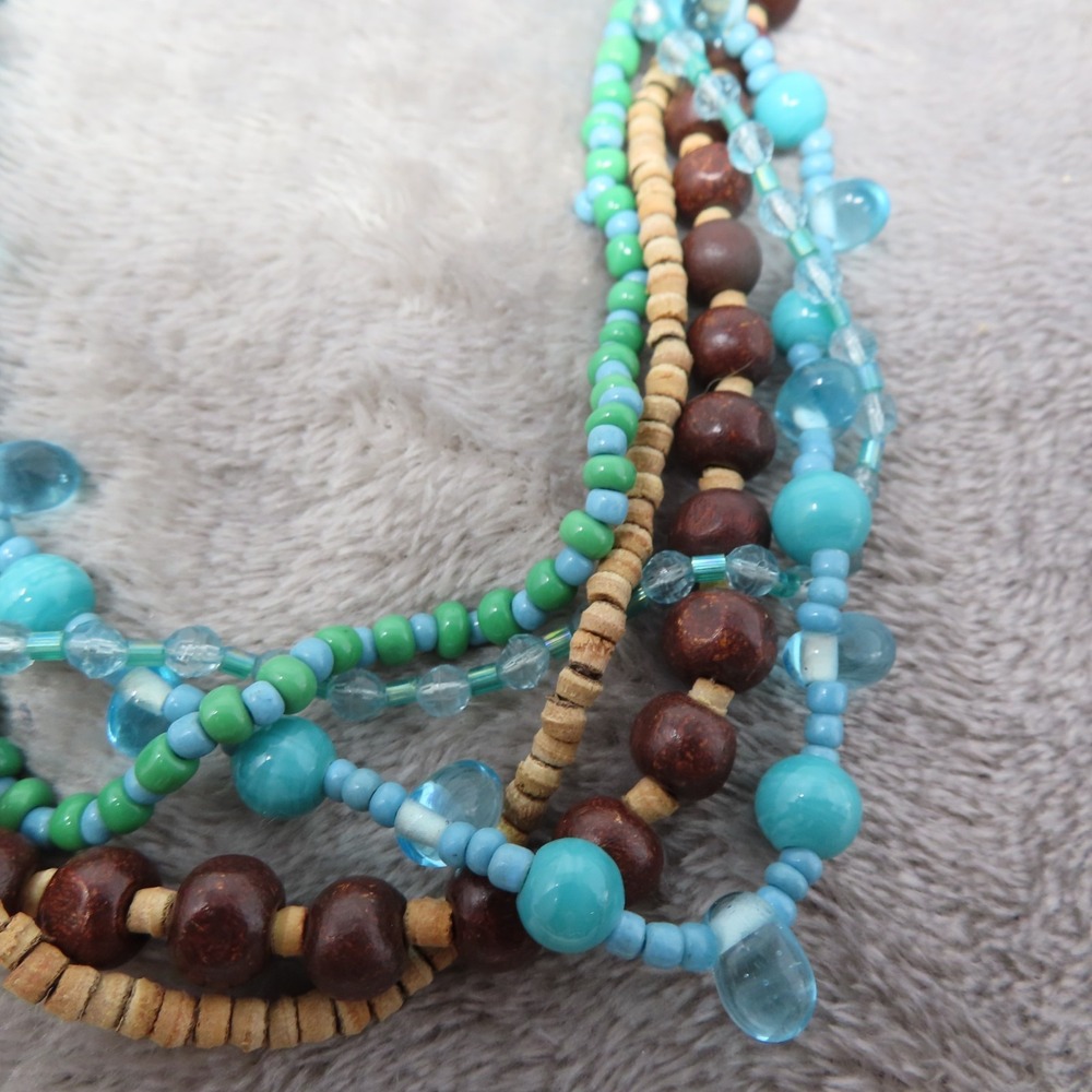 Vintage Boho Chic Wood /Plastic Beads Multi Strand Necklace Funky Multicolor 33" - Picture 4 of 7